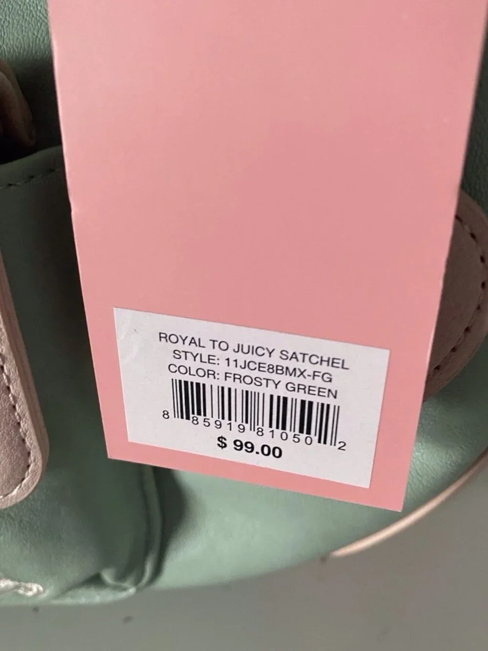 Juicy Couture Royal To Juicy Satchel Bag In Frosty Green Pink W/Charm VIRAL‎ NEW